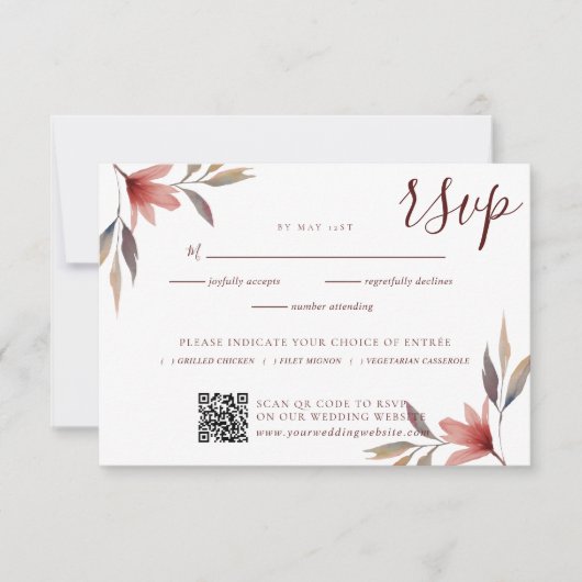 冬の赤い花の水の色結婚の 出欠カード (正面)