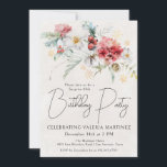 冬の赤い花40th誕生日サプライズパーティー 招待状<br><div class="desc">冬赤と白の水色の花は、柔らかいセージの緑の葉花と葉の中に囲まれている。金ゴールドの雪片がフェスティバルtouchを追加。開エレガントいたシンプルらモダンして風通しの与え良い雰囲気。背中には冬のフローラの木枠もある。</div>