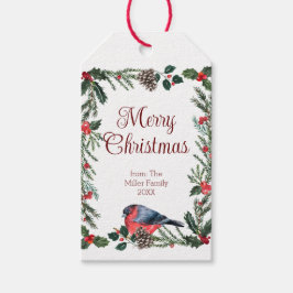 冬の赤い鳥の植物性クリスマス ギフトタグ