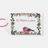 冬の赤い鳥の植物性クリスマス ギフトタグ (裏面横)