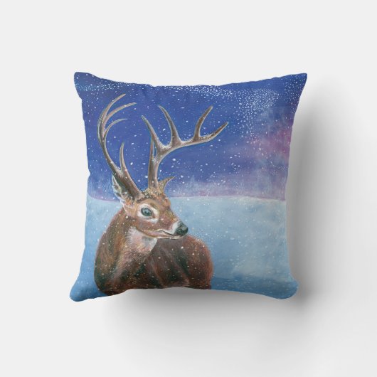 冬の赤い鹿 クッション (裏面)