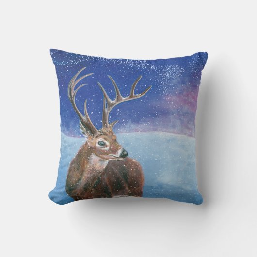 冬の赤い鹿 クッション (正面)