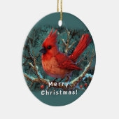 冬の赤い(鳥)ショウジョウコウカンチョウとキュートな赤い果実 セラミックオーナメント (右)