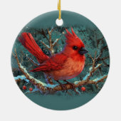 冬の赤い(鳥)ショウジョウコウカンチョウとキュートな赤い果実 セラミックオーナメント (裏面)