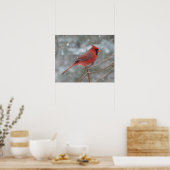 冬の赤い（鳥）ショウジョウコウカンチョウ ポスター (キッチン)