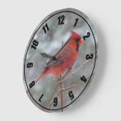 冬の赤い（鳥）ショウジョウコウカンチョウ ラージ壁時計 (傾斜)