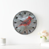 冬の赤い（鳥）ショウジョウコウカンチョウ ラージ壁時計 (ホーム)