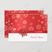 冬の赤く及び白い雪片RSVPカード 出欠カード (正面/裏面)