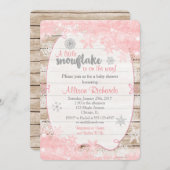 冬の赤ちゃんの招待客、ピンクと銀色 招待状 (正面/裏面)