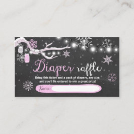 冬の赤ちゃんシャワーおむつラッフルカードピンクガール エンクロージャーカード