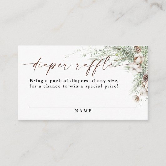 冬の赤ちゃんシャワーおむつラッフルカード エンクロージャーカード (正面)