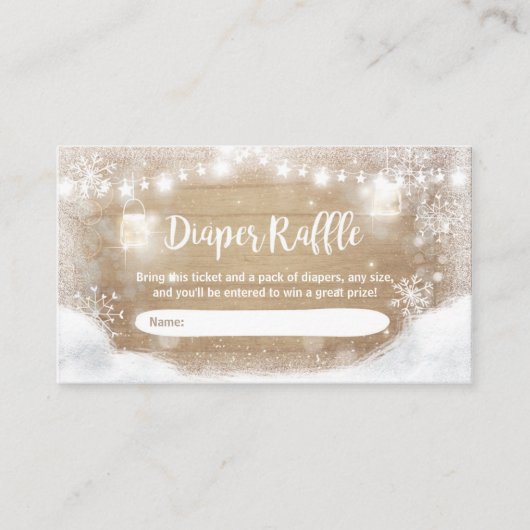 冬の赤ちゃんシャワーおむつラッフルカー素朴ド雪 エンクロージャーカード (正面)