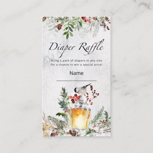 冬の赤ちゃんシャワーおむつラッフルチケット エンクロージャーカード (正面)