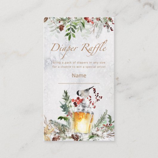 冬の赤ちゃんシャワーおむつラッフルチケット エンクロージャーカード (正面)