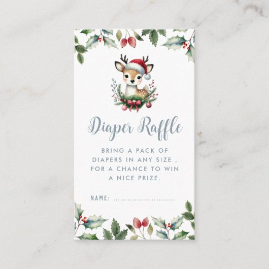 冬の赤ちゃんシャワーおむつラッフル小さな鹿かわいい エンクロージャーカード (正面)