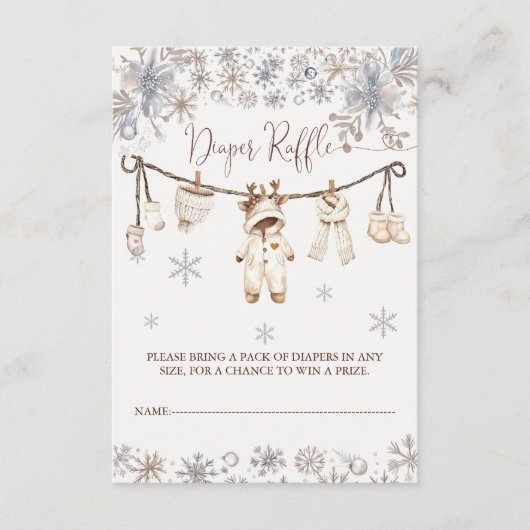 冬の赤ちゃんシャワーおむつラッフル エンクロージャーカード (正面)