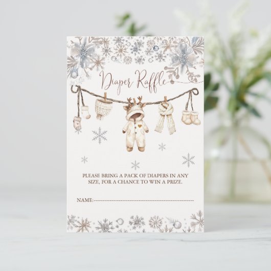 冬の赤ちゃんシャワーおむつラッフル エンクロージャーカード (スタンド正面)