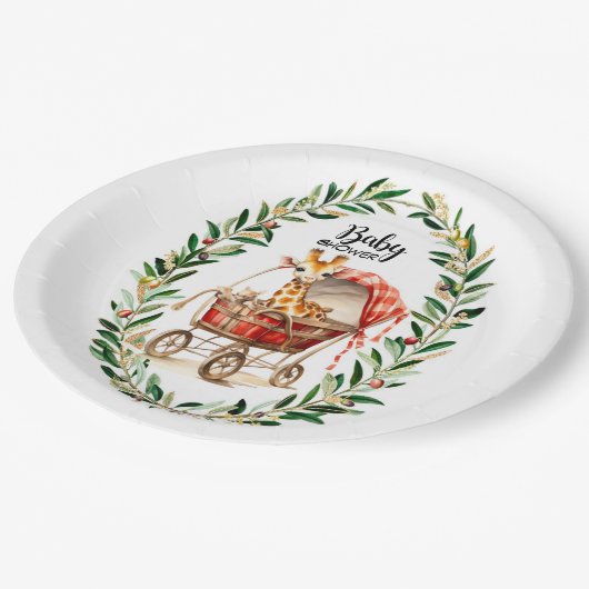 冬の赤ちゃんシャワーで可愛いキリン ペーパープレート (アングル)