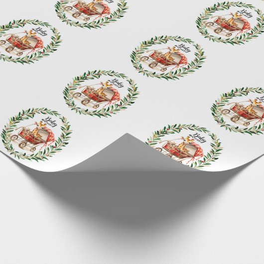 冬の赤ちゃんシャワーで可愛いキリン ラッピングペーパー (角)