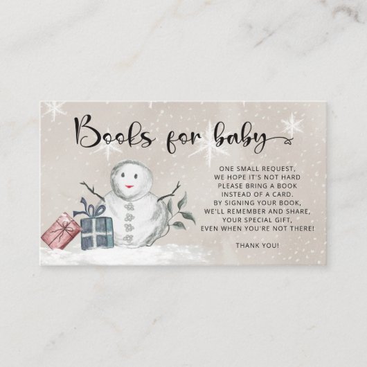 冬の赤ちゃんシャワーの本ベビーチケット エンクロージャーカード (正面)