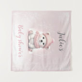 冬の赤ちゃんシャワーの背景を楽しく待つ タペストリー (正面(横))