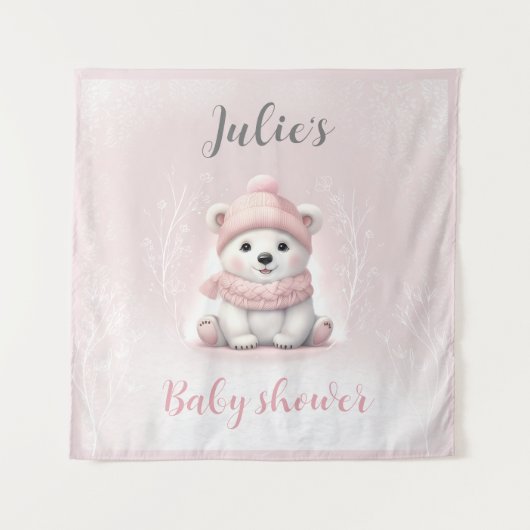 冬の赤ちゃんシャワーの背景を楽しく待つ タペストリー (正面)