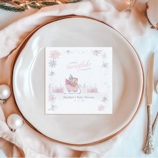 冬の赤ちゃんシャワーの途中に小さな雪の結晶がある スタンダードカクテルナプキン