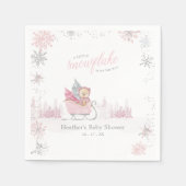 冬の赤ちゃんシャワーの途中に小さな雪の結晶がある スタンダードカクテルナプキン (正面)