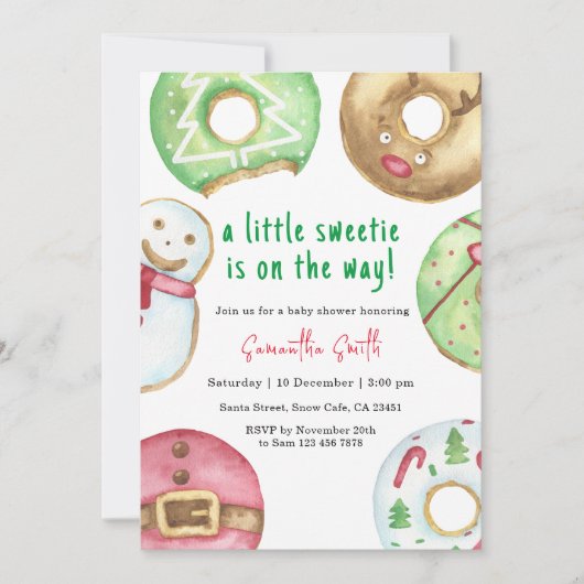 冬の赤ちゃんシャワーの途中に少し甘い人 招待状 (正面)
