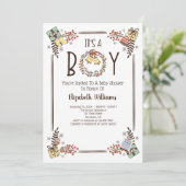 冬の赤ちゃんシャワーは男の子の手描き 招待状 (スタンド正面)