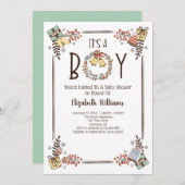 冬の赤ちゃんシャワーは男の子の手描き 招待状 (正面/裏面)