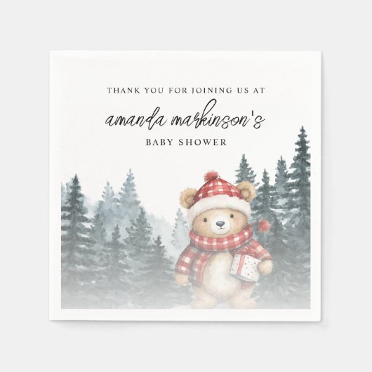 冬の赤ちゃんシャワーを待つことができる スタンダードカクテルナプキン (正面)