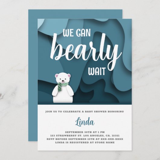 冬の赤ちゃんシャワーを待つことができる 招待状 (正面/裏面)