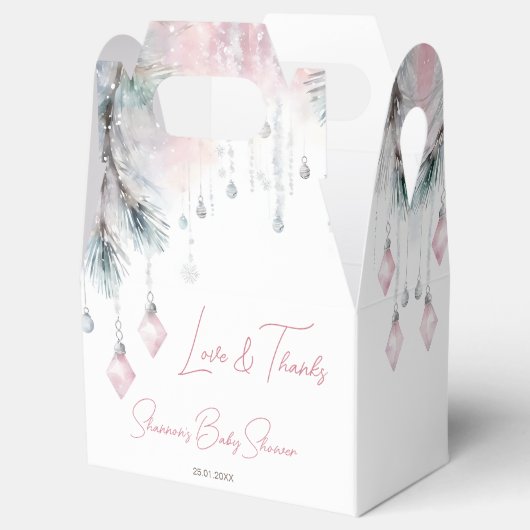 冬の赤ちゃんシャワーパステルピンクの灰色の松 フェイバーボックス (オープン)