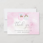 冬の赤ちゃんシャワーピンクの雪サンキューカード サンキューカード (正面)