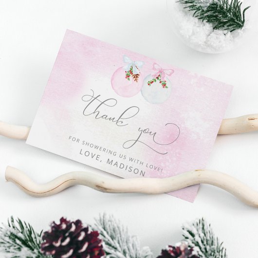 冬の赤ちゃんシャワーピンクの雪サンキューカード サンキューカード