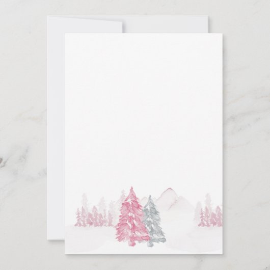 冬の赤ちゃんシャワーベアとスノーピンク招待状 セーブザデート (裏面)