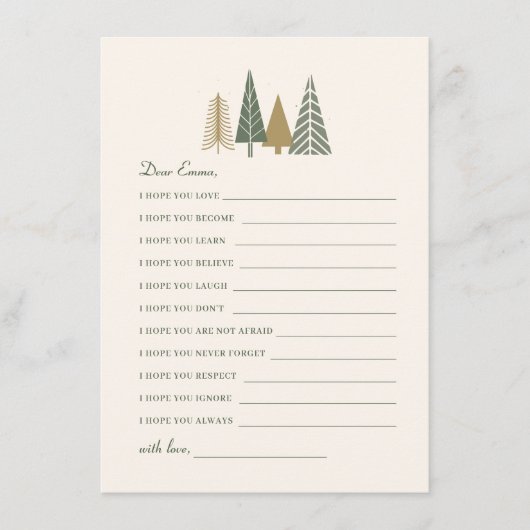 冬の赤ちゃんシャワーベビーの願い ノートカード (正面)