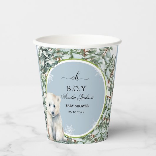 冬の赤ちゃんシャワーベビーシャワー招待状 紙コップ (正面)