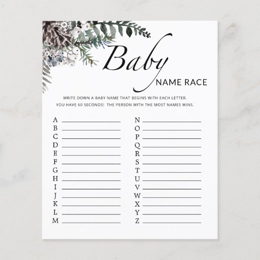 冬の赤ちゃんシャワーベビー名のレースゲーム (正面)