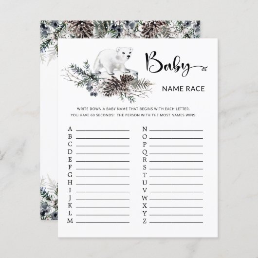 冬の赤ちゃんシャワーベビー名レースゲーム (正面/裏面)