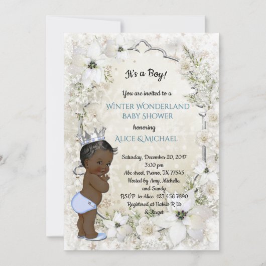 冬の赤ちゃんシャワーボーイ、etnic、冬のワンダーランド 招待状 (正面)