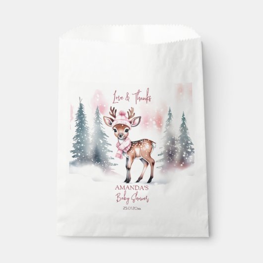 冬の赤ちゃんシャワー可愛い鹿ピンク感謝していユー フェイバーバッグ (正面)