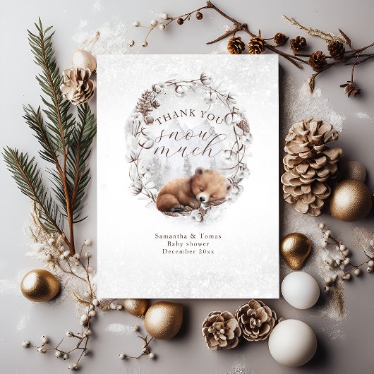 冬の赤ちゃんシャワー外のウッドランドベア寒さ サンキューカード