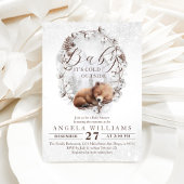 冬の赤ちゃんシャワー外のウッドランドベア寒さ 招待状