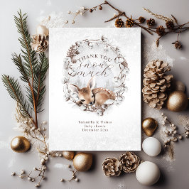 冬の赤ちゃんシャワー外のウッドランド鹿コールド サンキューカード