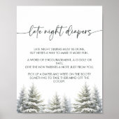 冬の赤ちゃんシャワー夜遅くのおむつサイン ポスター (正面)