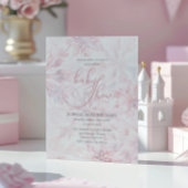 冬の赤ちゃんシャワー女の子ピンクのスノーフレーク 招待状