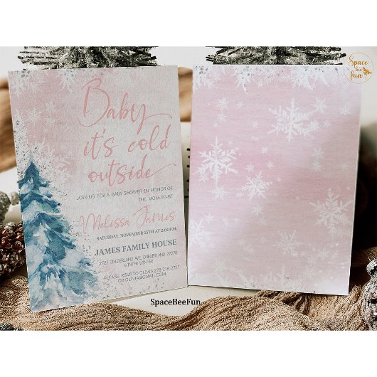 冬の赤ちゃんシャワー女の子ベビーそれはBab外で寒い 招待状