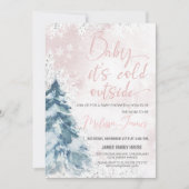 冬の赤ちゃんシャワー女の子ベビーそれはBab外で寒い 招待状 (正面)
